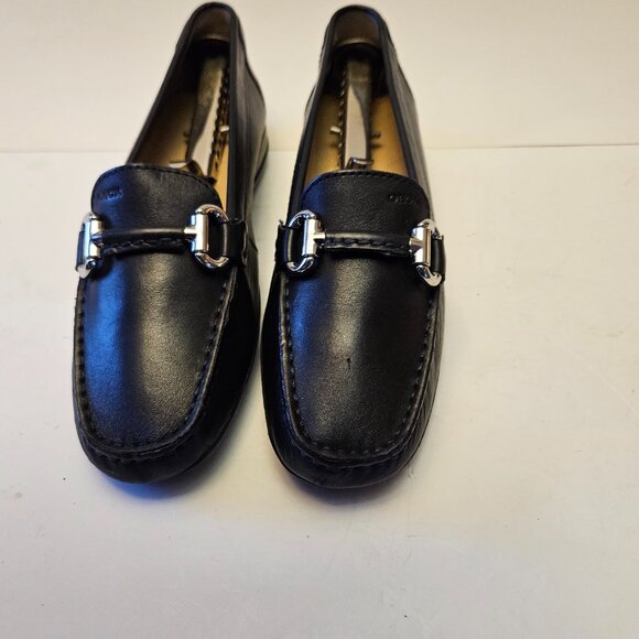 Geox Respira Black Leather Driving Loafers Silver Bar Hardware Size 36.5 - Picture 4 of 16